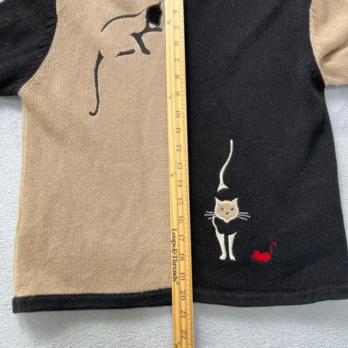 Christopher & Banks Vtg. 2003 Cat Sweater Cardigan Ramie Cotton Embroidered