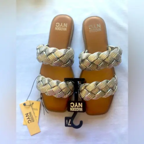 MADDEN NYC Two Band Braid Silver Rhinestone Comfort Foam Insole Sandals Size 7.5