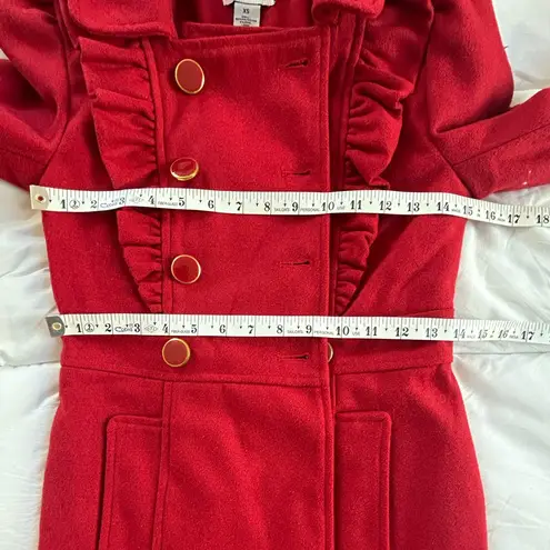 Say What? Red double-breasted ruffle coquette romantic feminine wool blend pea coat XS