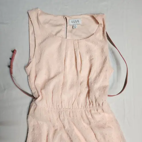 Elle Dress Womens Small Coral Pink Fit & Flare Sleeveless Dotted Belted (A24)