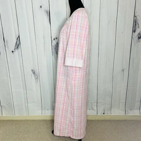 Miss Elaine Sz M Seersucker House Coat Robe Nightgown House Dress Full Zip Pink Size M