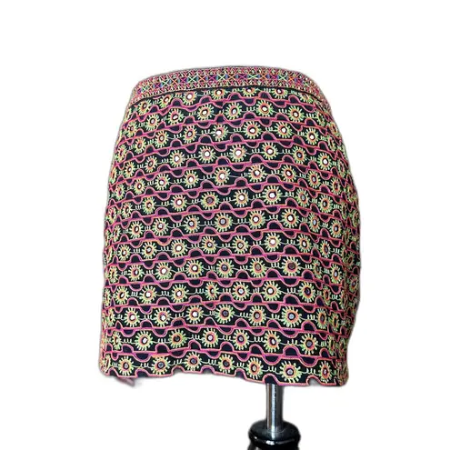 GRYPHON New York Black Floral Neon Silk Mini Skirt Pink Size XS