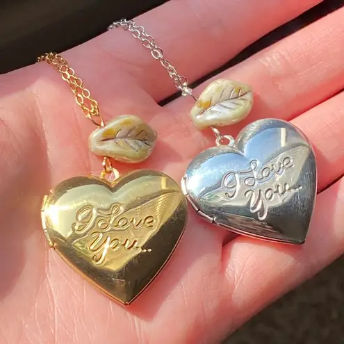 Handmade “I love you” stainless steel heart locket charm & Czech glass necklace 🍃🩵