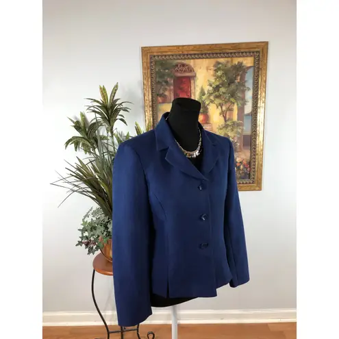 Le Suit Women 6P Jacket 3 Button Closure Lapel Notch Collar Blue Lined Executive