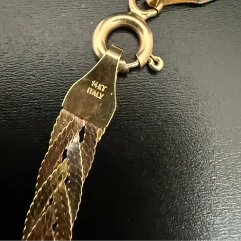 Vintage AURAFIN 14k Italy Tricolor 4mm Braided Flat Snake Chain 7" Bracelet 3g. Gold