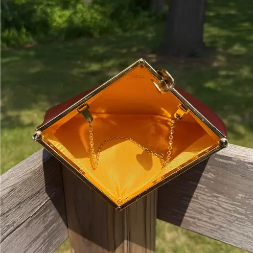 Vintage Etra Brown Leather Frame Clutch with Gold Hardware