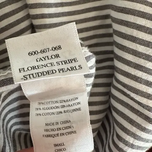 Rails Taylor Florence Striped Cotton Blend Shirt Studded Pearl Embellishment XS