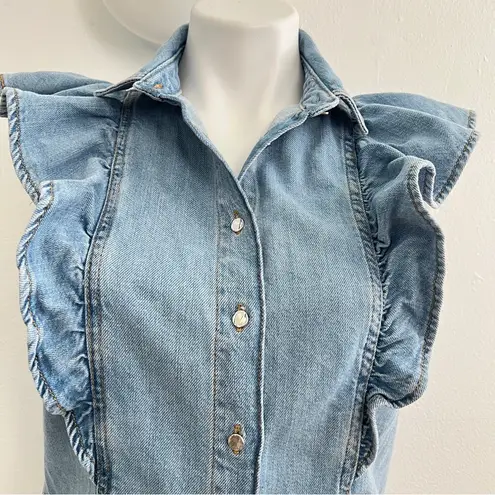 ZARA Blue Ruffled Denim Top MEDIUM NEW