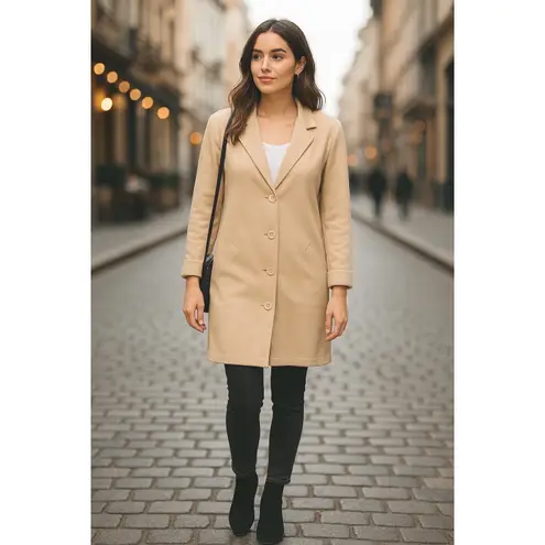 Isabella Bird Anthropologie Button Up Long Sleeve Pockets Knit Trench Coat Sz L Tan Size L