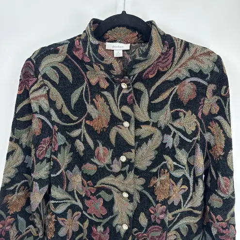 Vintage Dressbarn Tapestry Jacket Womens Medium Black Floral Print Dark Romantic