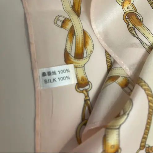 100% Silk Equestrian Print Square Scarf Pink Purple Gold