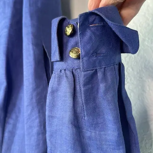 Vintage 80s Le Crillon Linen Dress Blue Sailor Size 4 Shoulder Pads Dynasty
