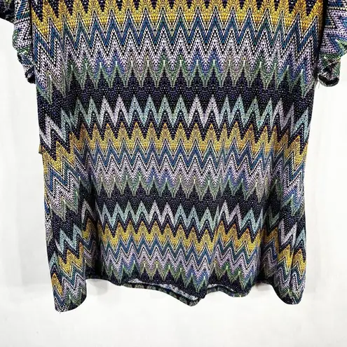 Dress Barn  Plus Size 1X Top Chevron Purple Blue Drape Neck Short Sleeve 1058