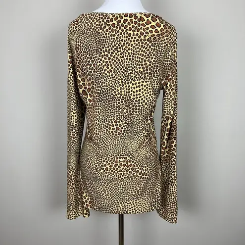 Norma Kamali Top Womens Large Brown Leopard Animal Print Long Sleeve Stretch