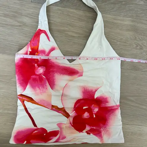 Supré Pink Orchid Print Halter Top – Size Small White