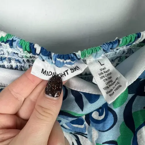 Midnight sky NWT Floral Linen Blend Bustier Crop Top Blue Green Size Large L NEW