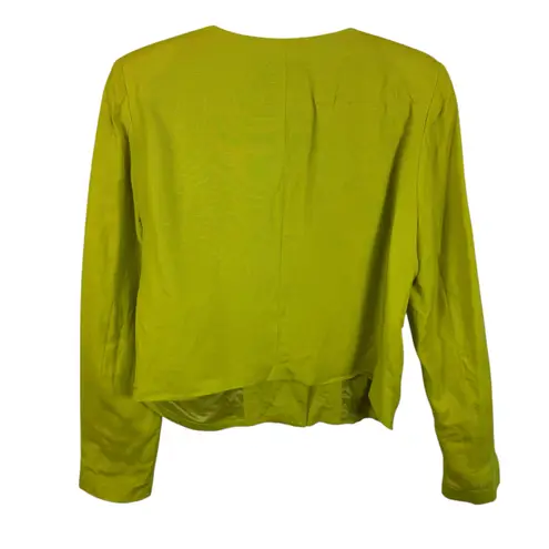 Karen Kane Linen Blend Pea Green Asymmetrical Full Zip Light Cropped Jacket Sz L