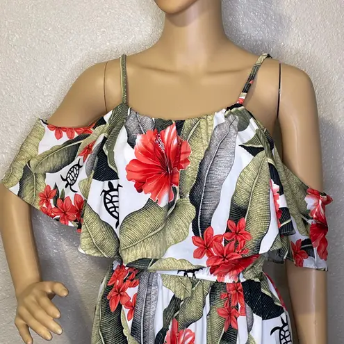 S&S Aloha Fashion Tropical MIDI Cold Shoulder Dress Green White Red Size XL