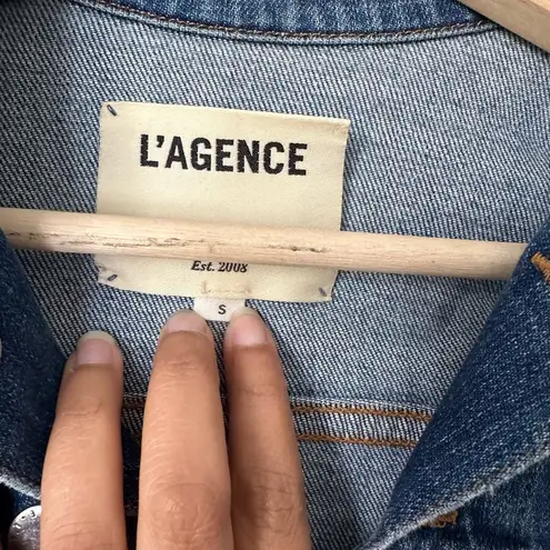 L'Agence Janelle Jean Jacket Raw Hem Cropped Size S Collared Long Sleeves