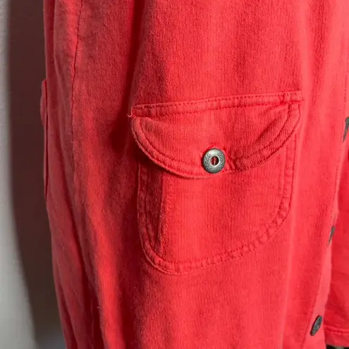 90265 Vintage Red Pink Button Up Overall Dress Tie Straps Medium