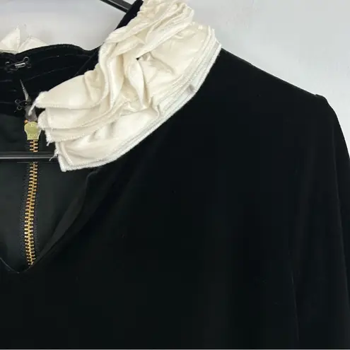 Sara Campbell Black Velvet Shift Dress w/ White Ruffle Collar Size Medium
