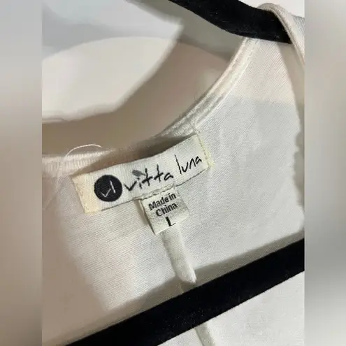 Luna Vitta White Fabric Flowered Scoop Neck Tank Top Blouse Size Large