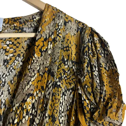 Gilner Farrar Jade Viper Snakeskin Print Puff Sleeve Jumpsuit Size XL Brown