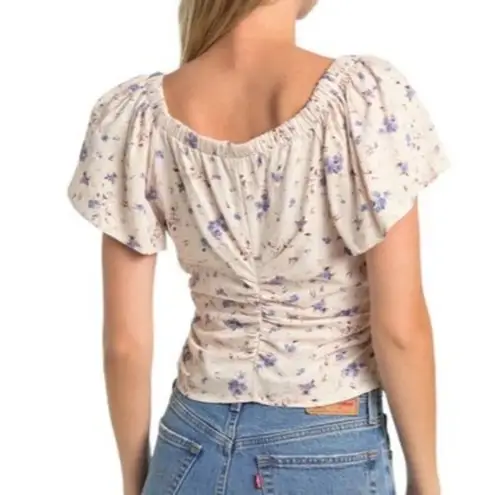 ASTR NWT  Top Flutter Sleeve Linen Blend Faux Wrap Top Periwinkle Floral Size XL