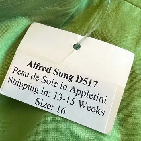 Alfred Sung Peau de Soie Dress Bow Appletini Green Sheath Size 16 Women's NWT