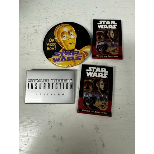 Vtg 4 Disney Movie WalMart Employee Button Pins Star Wars Star Trek 1990s