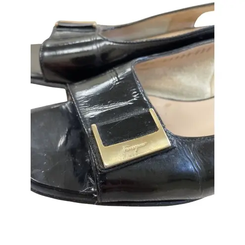 Salvatore Ferragamo Womens Black Leather Slingback Heels Size 8 SKU 8305