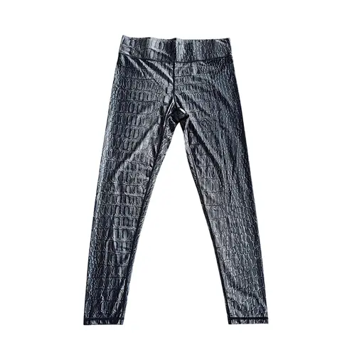 Terez NEW YORK Womens Black Crocodile Embossed High Waisted Leggings XL