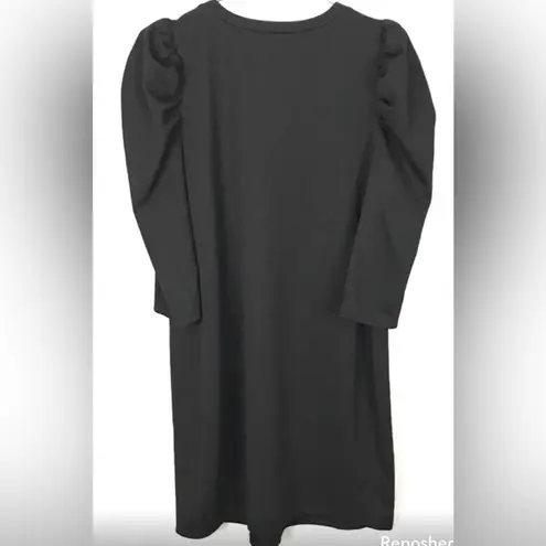 ASOS  Puff Sleeve Shift Dress Black Half Sleeves Round Neck Knee Length Size 14