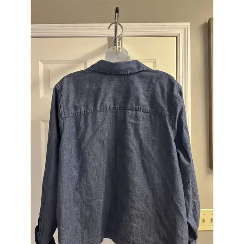 J. Jill Indigo Dark Wash Lightweight Cotton Long Sleeve Jacket Pockets Collar Blue Size M