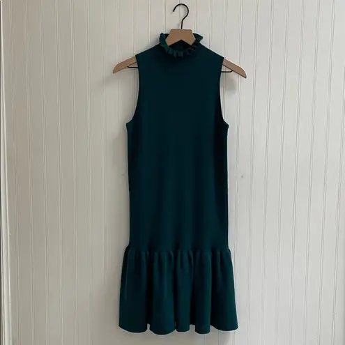 Trina Turk  Raya Merino Wool Ruffle Sleeveless Drop Hem Dress in Teal Size M - Image 5