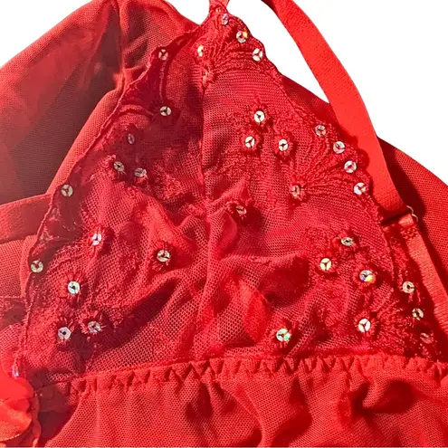 Vintage Y2K Sheer Red Sequin Cami S/M Lingerie Fairycore Babydoll Going Out Top Size M