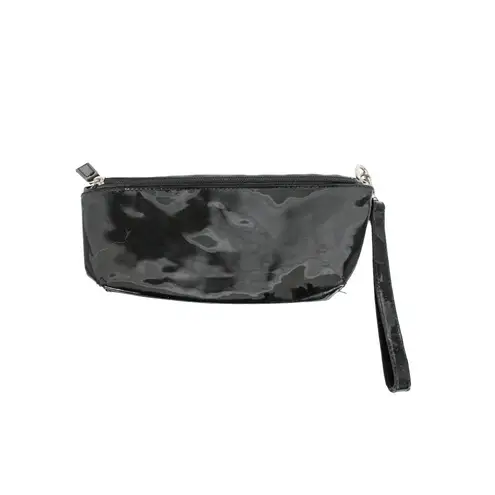 Vintage Y2K Black Vinyl Foldover Clutch Bag Silver Hardware Punk Goth Rocker