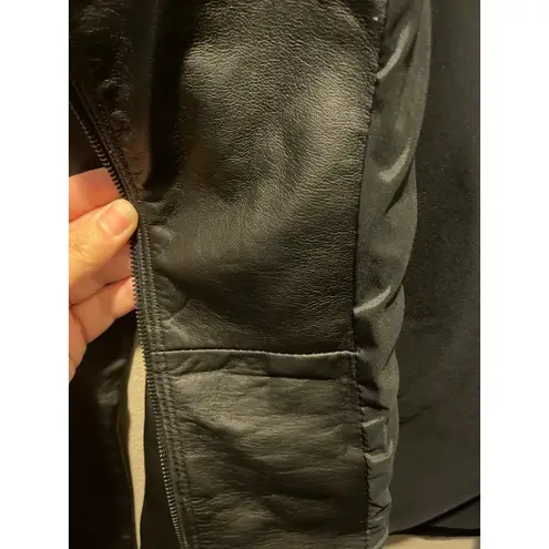 Authentic Vintage De Luxe Italian Black Leather Jacket Sz Women 44 M Zippers Size M