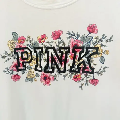 Victoria's Secret PINK  Womens Medium White Floral Long Sleeve Tee Logo Casual