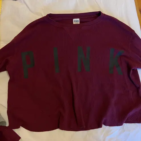 PINK - Victoria's Secret Maroon Waffle Knit Long Sleeve Top