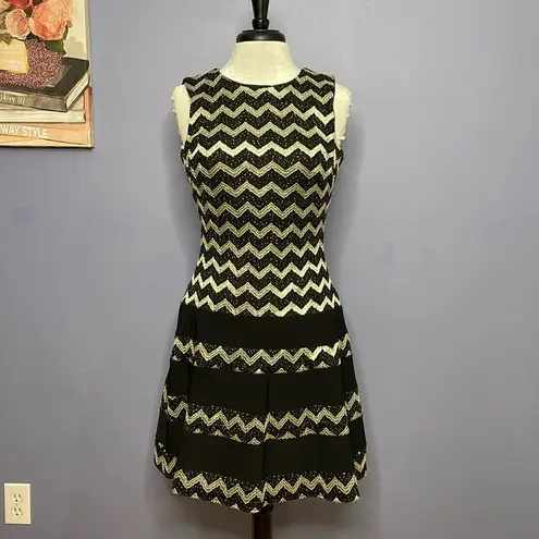 Betsy and Adam Black / Silver Chevron Striped Sleeveless Cocktail Dress Size 8