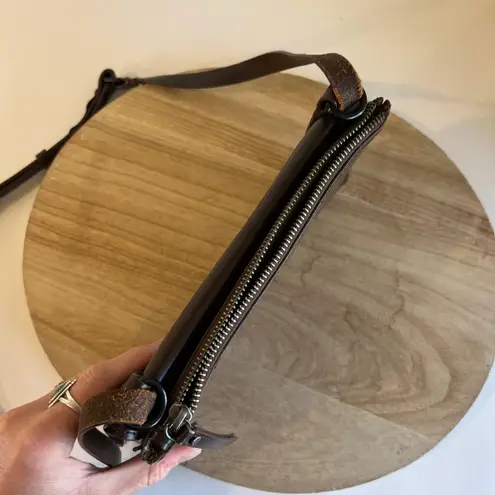 KDB Brown Genuine Cowhide Leather Black Fur Lined Crossbody Small Bag