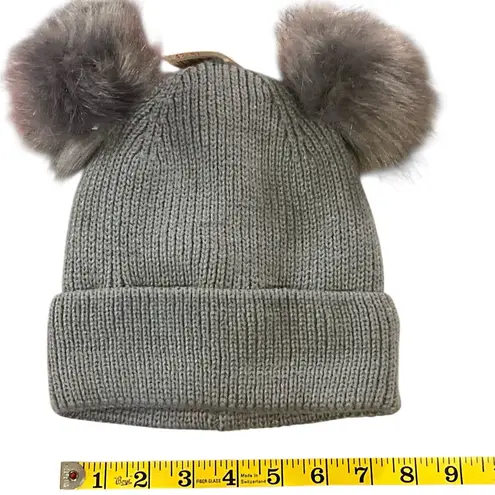 Cozy Gray Knit Beanie with Pom Poms NWT