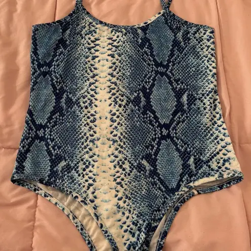 Blue animal Snake Print one piece swimsuit, size M bohemian summer vacation Size M