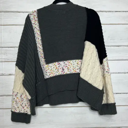 Mello Patchwork Sweater Colorblock Knit Henley Boho Size Small Gray