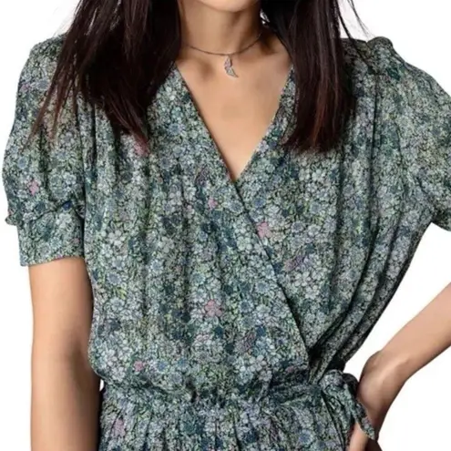 Zadig & Voltaire Wrap Dress Green Betty Mousseline Floral Puff Sz Small / Medium