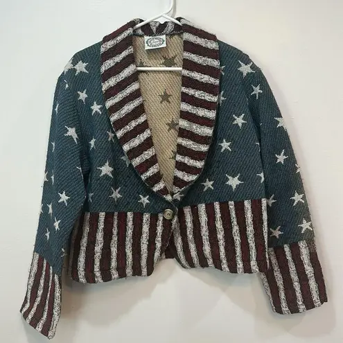 Sugar Street Weavers Womens Jacket Medium Tapestry Tweed Flag America USA July