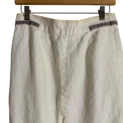 Max Mara White Pleated Linen Stripe Ribbon Trim Knee Length Pencil Skirt Size 6
