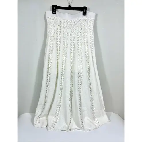 Zimmermann Wylie Flared Cotton Sweater Knit Midi Skirt Ivory US 12 AU 4 NWT