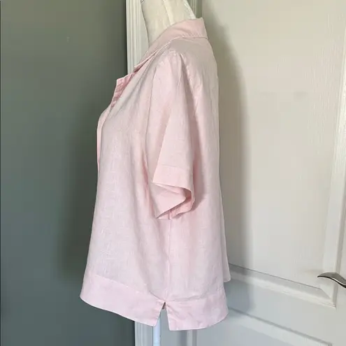 Quince Women’s Linen Short Sleeve Button Front Shirt Blouse Pink XL